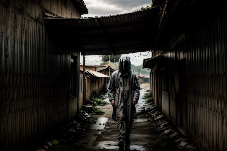 homem jovem, roupas sujas, miserable, sentado, sarjeta, luzes evidenciam, latas de lixo, vapores, miasmas, espectros, (landscape with a pale gray sun), despojados de dignidade, on the margins of society, insalubre,
