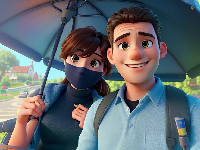 Man and woman sitting, smiling, a young couple, in a bright place, behind a lamppost,
(best quality, 4k, 8k, highres, masterpiece:1.2), ultra-detailed, (realistic, photorealistic, photo-realistic:1.37),
illustration, vivid colors, portraits, natural lighting, warm tones.