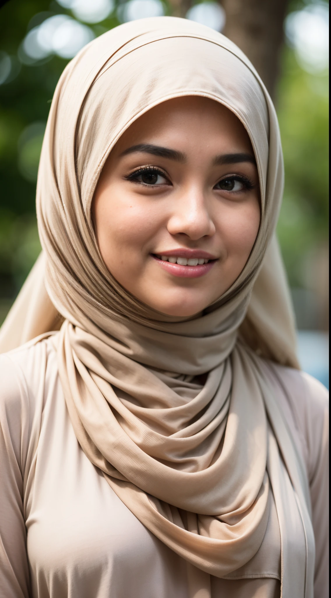 1 Malay girl, modern plain hijab, shy, medium portrait, watery eyes, RAW, Best quality, high resolution, masterpiece: 1.3), beautiful Malay woman in hijap:0.8),perfect nose,perfect lips, perfect eyes, detail :1.2), big breast, beautifull face, soft smile,Beautiful woman wearing a hijap, a woman in a beige dress and a white scarf, , faridah malik, hijab, jessica kumala wongso, handsome girl, lovely smile, lovely woman, with lovely look, with a beautifull smile, cute beautiful