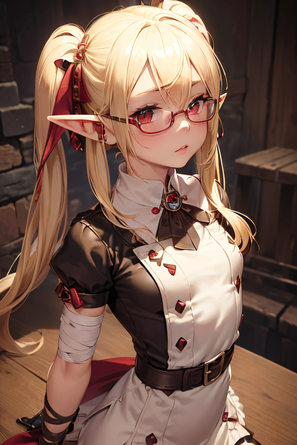 Full of hair,(((petite girl with blonde twin tails))),(((SFW))),(((Mix and mix))),(((red blush))),(((Cute voice))),Glasses,((((elf-ears)))),(((Fantasy worldview)))