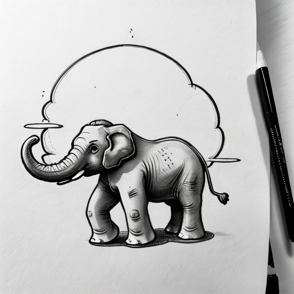 small elephant black and white doodle