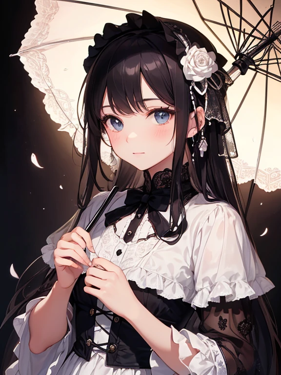 "What unfolds in front of you is、The existence of a girl born into a famous family in the world. She has an ageless grace and innocence, However, her excellence lies in her noble Gothic ta fashion.. The work of a hyperrealist artist, Her details are lovingly painted.
The costume is a pure white and black dress, The essence of gothic lolihion. Realistic reproduction of velvet and silk textures, Delicate lace and ribbon with a unique luster that highlights the charm of childhood., Rose embroidery throughout the dress, everything emphasizes her innocence.
on top of her head, There is a black bonnet, Outline studded with small pearls. Elegant decoration frames your face beautifully. That's when I'm doing it.
In her hand is a small black parasol, Details are decorated with lace and ribbons. Expressing innocence and elegant accents.
Her pure eyes captivate the viewer, And they are people in that glimpse々has the power to capture the hearts of.
Her presence, A gorgeous and delicate presence, It has a mysterious power that draws the viewer in.. All are highly polished、Reproduces the highest quality images。. Pure charm comes to the fore. This is the best masterpiece we have ever created, And its beauty and personality will never surpass it."
