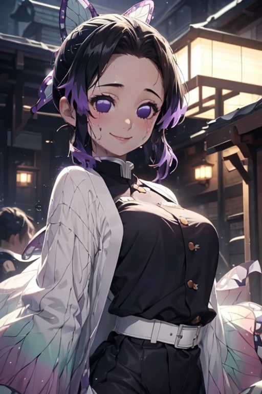(Best Quality、8K、nffsw:1.2)、(cute Japanese girls)、((purple cheongsam))、String pants、fishnet tights、The long-haired、forehead、Looking at the camera、Bright indoor、(sweating:1.1)、musculature、(Small)、(hight resolution, hightquality:1.1)、intricate detailes、Cinematic lighting、1girl in、dynamicposes、They are smiling、Smile、excited、Wet、Sweating、perfect hands perfect fingers perfect breasts perfect hair perfect face perfect body