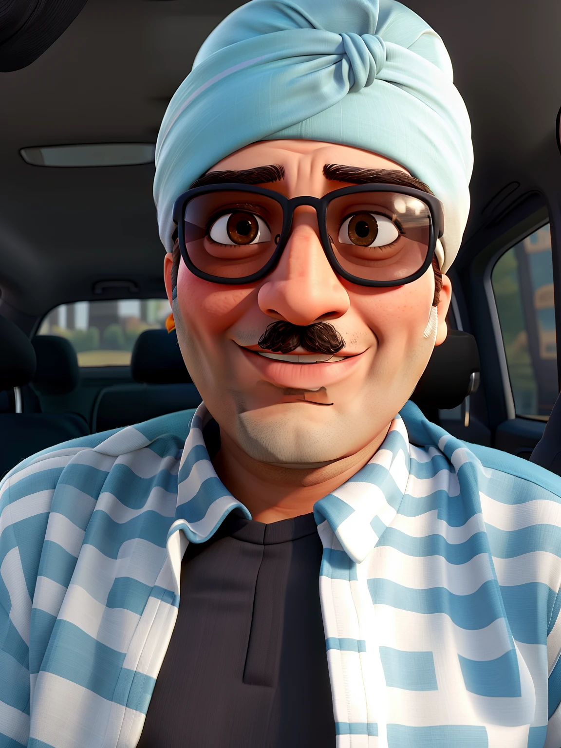 there  a man wearing a turban and sunglasses in a car, wearing a turban, by Manjit Bawa, very very low quality picture, taken in the early 2020s, turban, dr zeus, profile picture 1024px, inspired by Manjit Bawa, khyzyl saleem, mogul khan, high quality upload, stylish deity