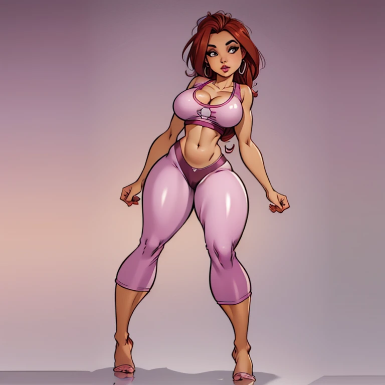 a woman in pink pants and a pink top posing for a photo, fit curvy physique, foto fit, IFBB Corpo Fitness, corpo em forma, Parece Fabiula Nascimento, Mulher de 30 anos de Cuba, corpo grosso, cintura magra e quadris grossos, Fit physique, em forma, modelo fitness, corpo rosa, thicc, beautiful thick female