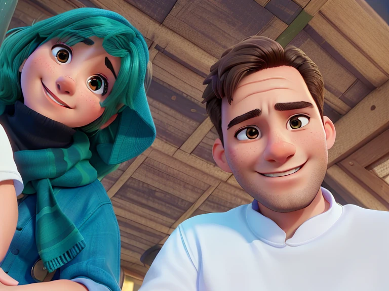 Man and woman sitting, smiling, a young couple, in a bright place, behind a lamppost,
(best quality, 4k, 8k, highres, masterpiece:1.2), ultra-detailed, (realistic, photorealistic, photo-realistic:1.37),
illustration, vivid colors, portraits, natural lighting, warm tones.