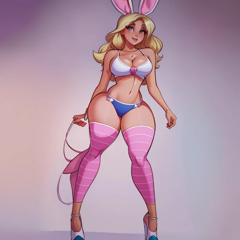 um desenho de uma mulher com uma roupa rosa posando para uma foto, arte dos desenhos animados, Lola Bunny Fanart, personagem de desenho animado, personagem em sua pose natural, desenho animado altamente detalhado, Commission for High Res, comic character, OC Commission, colorful sketch, thicc, high quality colored sketch, bonito vestindo o terno do tanque, corpo grosso, traje apertado, thick thieves