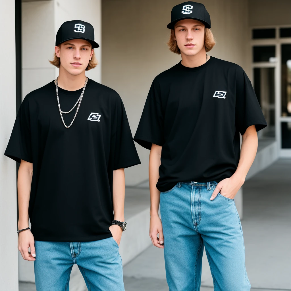 An Caucasian man wearing a plain black trucker hat and plain black tshirt stands in front of the building, he's wearing a hat, trending on r/Street attire, bladee from drain gang, hat and tshirt, Wearing a hat, portrait of jossi of blackpink, wearing black jeans with rips in knees and black shoes, wearing a cuban chain