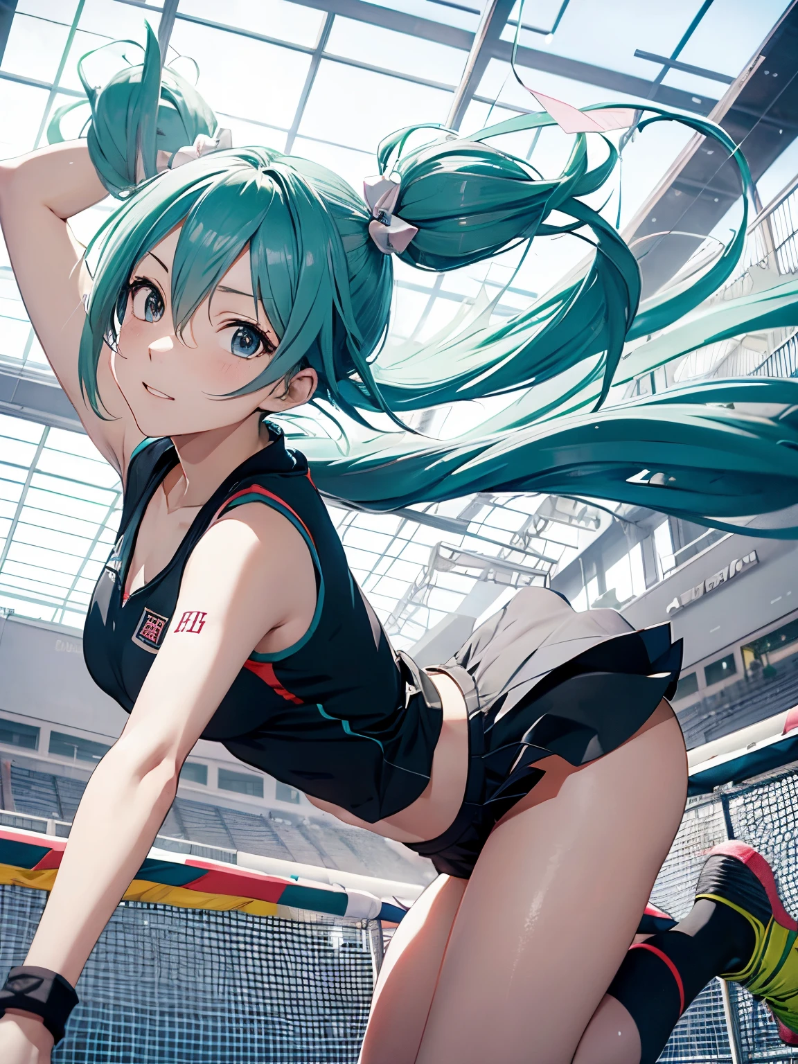 miku hatsune,Haikyuu,Jump Serve,Beautiful breasts,Gymnasium,Warping the body,volley