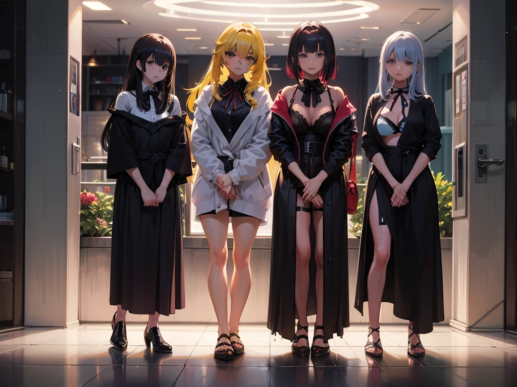 (master part, best quality:1.3), 3 mulheres, seios grandes, Micro TASSET LINGERIE, girls female idol, aconchego casal, Beber, muitos estilos de cabelo, Cabelos Coloridos, olhos coloridos, sorrir, boca entreaberta, cara pretensiosa, Standing, suar, Wet,