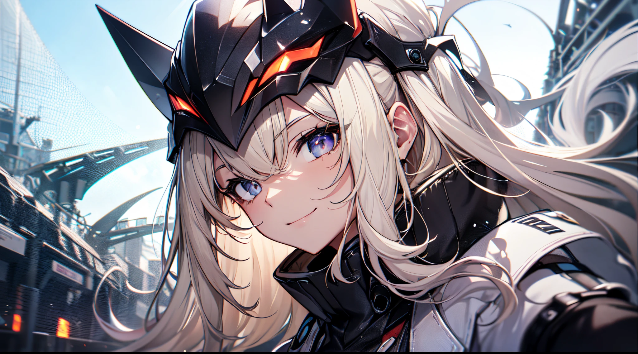 Anime girl with long white hair and black and white outfit - SeaArt AI