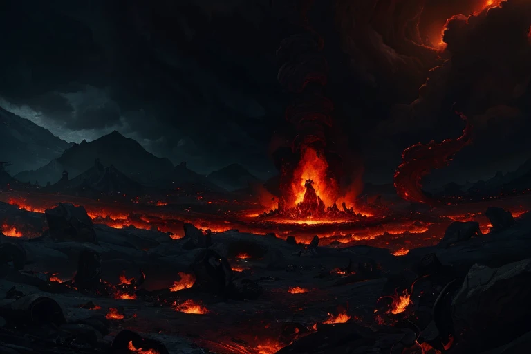 4k, phhotorealism, infernal landscape, The fifth circle of hell of Dante Alighieri, lament, angry, doom, fire, corpses, loody, terror, horror, Caravaggio art Style