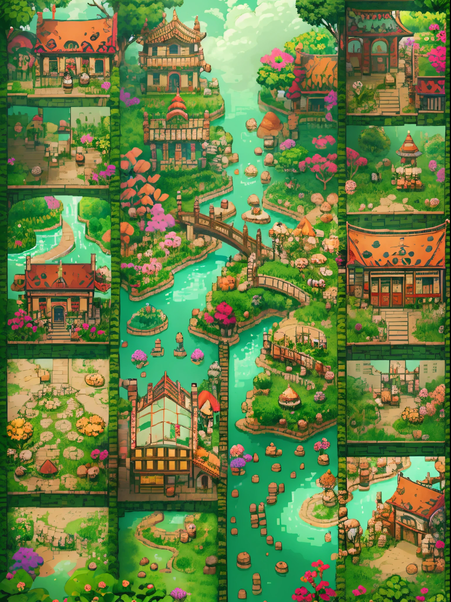 (pixelart:1.4),(Q version,straw hat,basket,Floral dress,Little red leather shoes,that tree,small bridge flowing water,Flowers and plants mushroom house:1.4),(Cogumelos, baiyun,Clouds,Soft),((A town from Grimm's fairy taleantasy town))