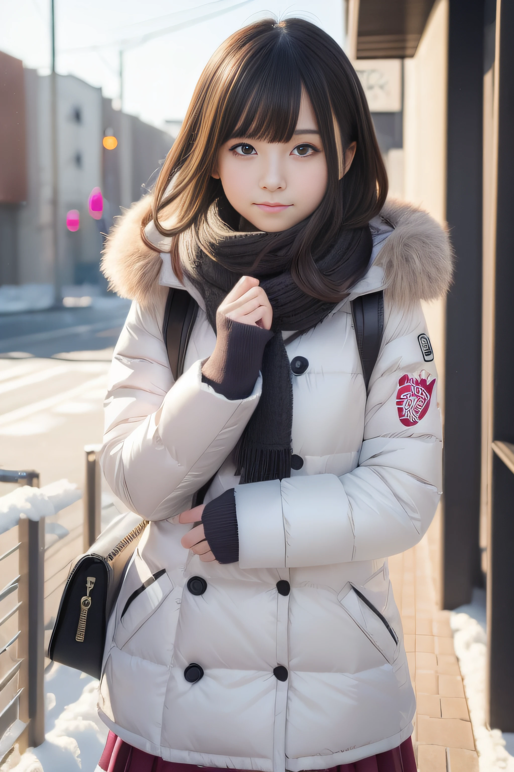 (((RAW image quality:1.4)))、8K分辨率、Ultra-high-definition CG images、Anime girl in winter coat with scarf and gloves, inspired by Yuki Ogura, charming anime girls, In an anime style, inspired by Tsubasa Nakai, inspired by Rei Kamoi, marin kitagawa fanart, an anime girl, inspired by Takehisa Yumeji, pretty anime girl, anime style portrait, anime style character