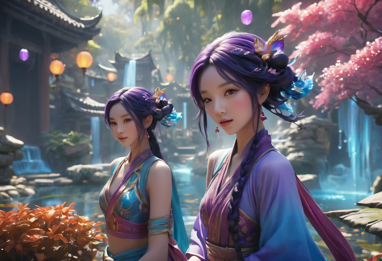 avatar village,《head portrait》girl in a , A princess,8K, Asian women,water elemental, Fantasy style,8K,Octagonal rendering,,avatar village,Movie scene agile world. purple and blue colored,Colorful, Fairy Kingdom Forest, Bustling magic town, magical village, Fantasy Town, Magical fantasy very detailed, Oriental Fantasy Town, intricate rainbow environment, enchanted magical fantasy forest, Whimsical fantasy landscape art,《whack》Nezha here, Still from a fantasy movie, welcoming. Unreal Engine5, Art germ ; 3d unreal engine, Chinese fairy tale movies