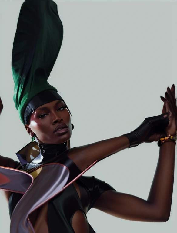 there a woman with a green hat on her head, inspirado por Barkley Hendricks, inspirado por Roberto Ferri, Nick Caballero, muy muy roberto ferri, RossDrew | Afrofuturismo, exquisite digital illustration, Estilo afrofuturista, Otto Schmidt, inspirado por Ray Caesar, por Chinwe Chukwuogo-Roy, Grace Jones, Awesome Digital Illustration