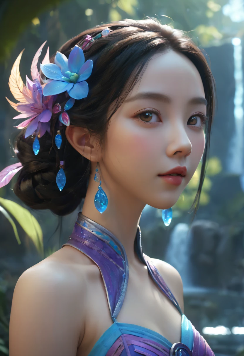 avatar village,《head portrait》In katara, mayan,8K, Asian women,water elemental, Fantasy style,8K,Octagonal rendering,,avatar village,Movie scene agile world. purple and blue colored,Colorful, Fairy Kingdom Forest, Bustling magic town, magical village, Fantasy Town, Magical fantasy very detailed, Oriental Fantasy Town, intricate rainbow environment, enchanted magical fantasy forest, Whimsical fantasy landscape art,《whack》Nezha here, Still from a fantasy movie, small person. Unreal Engine5, Art germ ; 3d unreal engine, Chinese fairy tale movies