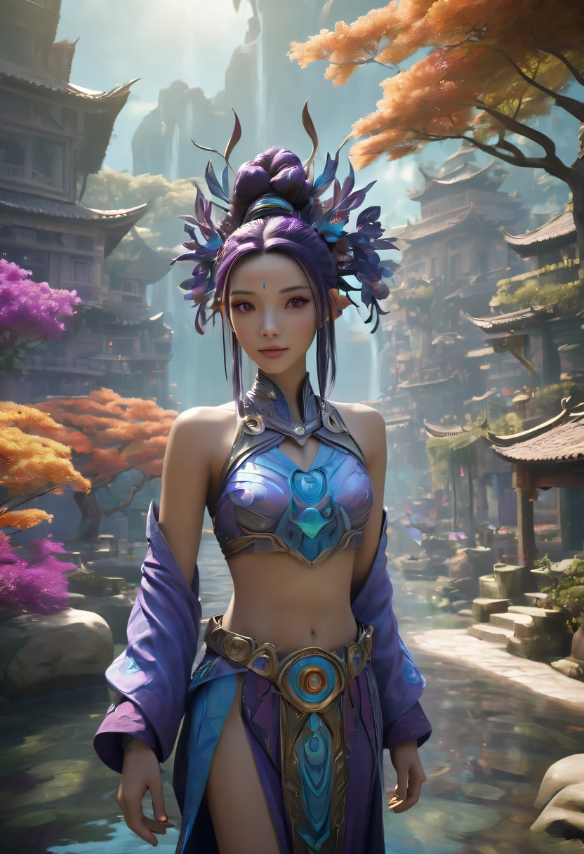 avatar village,《head portrait》In katara, mayan,8K, Asian women,water elemental, Fantasy style,8K,Octagonal rendering,,avatar village,Movie scene agile world. purple and blue colored,Colorful, Fairy Kingdom Forest, Bustling magic town, magical village, Fantasy Town, Magical fantasy very detailed, Oriental Fantasy Town, intricate rainbow environment, enchanted magical fantasy forest, Whimsical fantasy landscape art,《whack》Nezha here, Still from a fantasy movie, small person. Unreal Engine5, Art germ ; 3d unreal engine, Chinese fairy tale movies