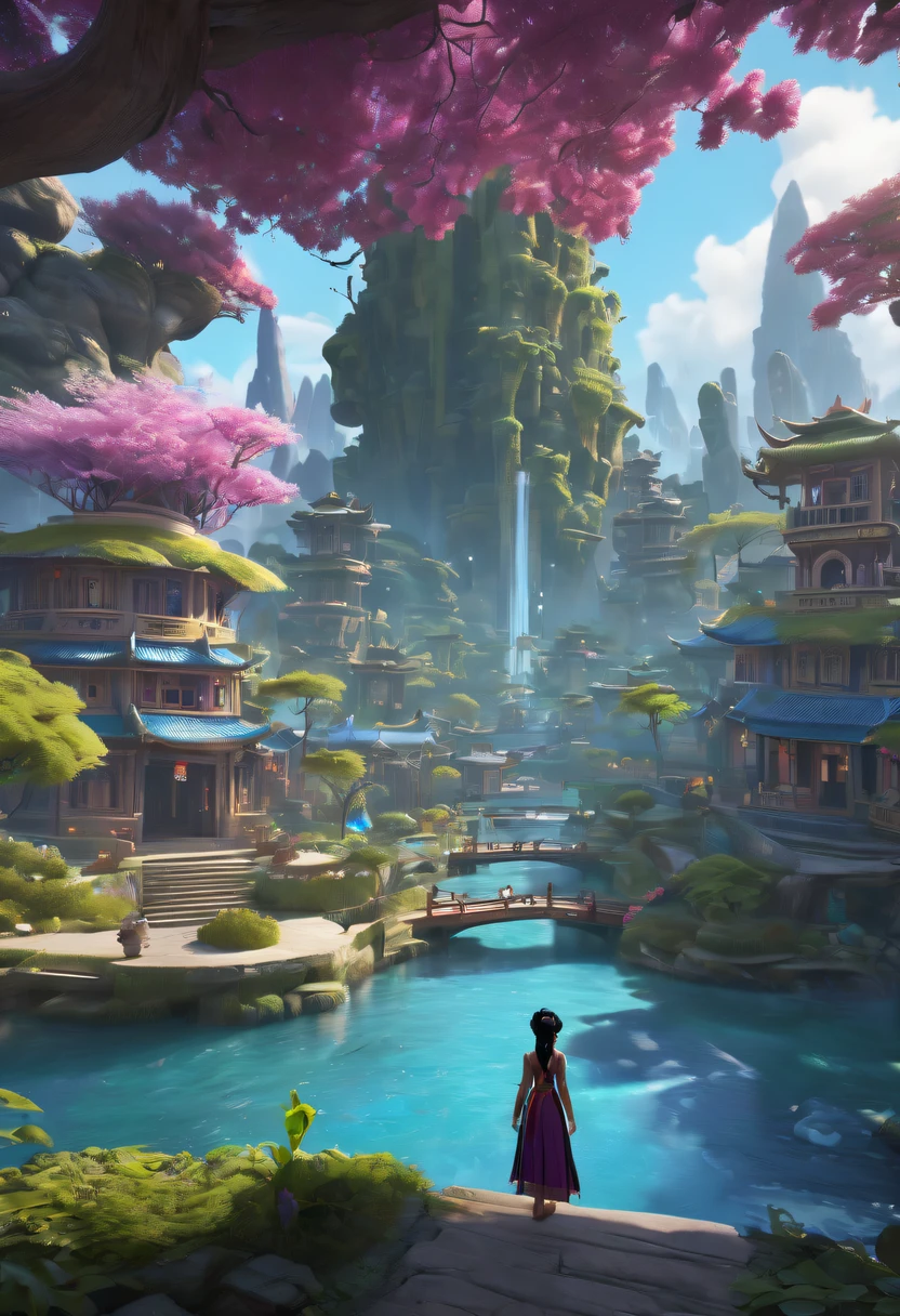 avatar village,《head portrait》In katara, Maya 8K, Asian woman water element, Fantasy style 8k octane rendering,,avatar village,Movie scene agile world. purple and blue colored,Colorful, Fairy Kingdom Forest, Bustling magic town, magical village, Fantasy Town, Magical fantasy very detailed, Oriental Fantasy Town, intricate rainbow environment, enchanted magical fantasy forest, Whimsical fantasy landscape art,《whack》Nezha here, Still from a fantasy movie, small person. Unreal Engine5, Art germ ; 3d unreal engine, Chinese fairy tale movies