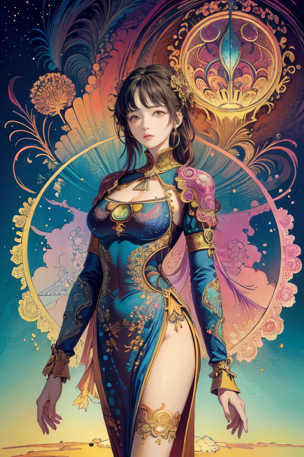 (​masterpiece、top-quality、top-quality、Official art、Beautifully Aesthetic:1.2)、(1girl in)、ighly detailed、(Fractal Art:1.3)、colourfull、highestdetailed、Hourglass body shape