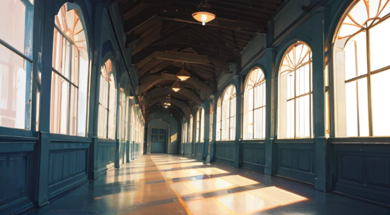 schools、window、hallway、No person