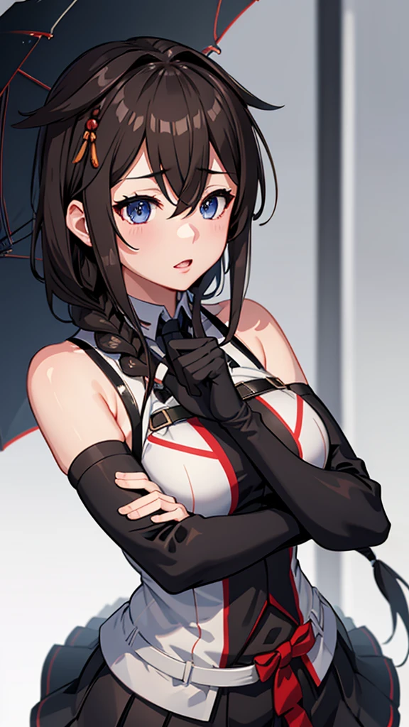 Shigure Kai 3 KanColle Sleeveless Black Thimble Glove Black Skirt Braid 8K High Resolution insanely detailedinsanely detailed eyes insanely detailed face、insanely detailed body、insanely detailed skin Rin々Facial expressions