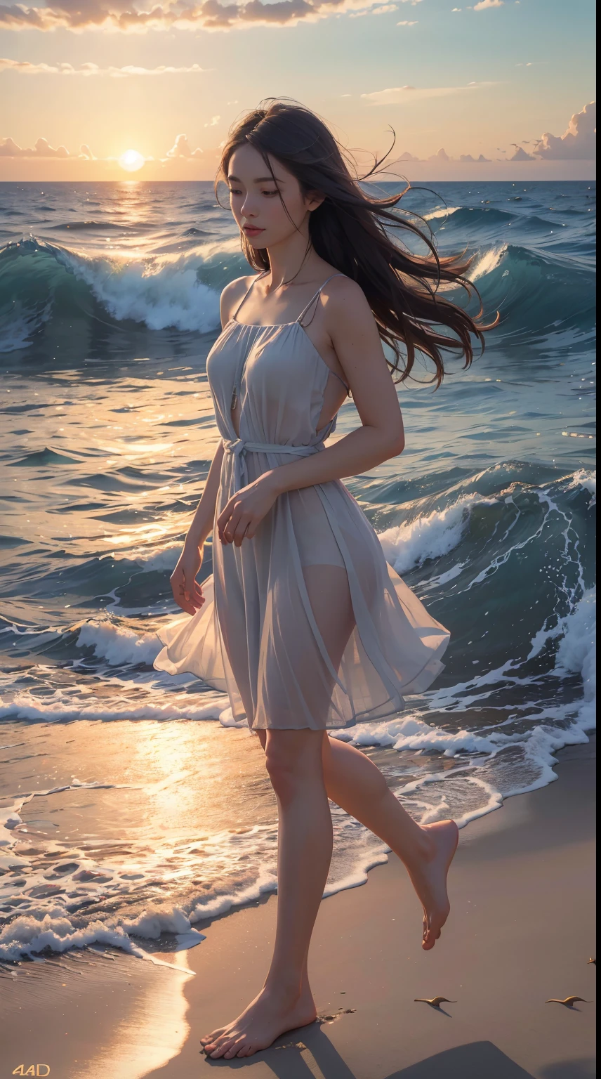 (best quality,4k,8k,highres,masterpiece:1.2),ultra-detailed,(realistic,photorealistic,photo-realistic:1.37),ocean seascape,sandy beach,calm waves,crystal clear water,colorful coral reef,majestic cliffs,gentle breeze,beautiful sunset,soft golden light,peaceful atmosphere,serene and tranquil,seagulls flying in the distance,small fishing boat on the horizon,romantic ambiance,wide open space,harmony of nature,immersive experience,surreal beauty,vivid colors,ethereal view,unforgettable moment.