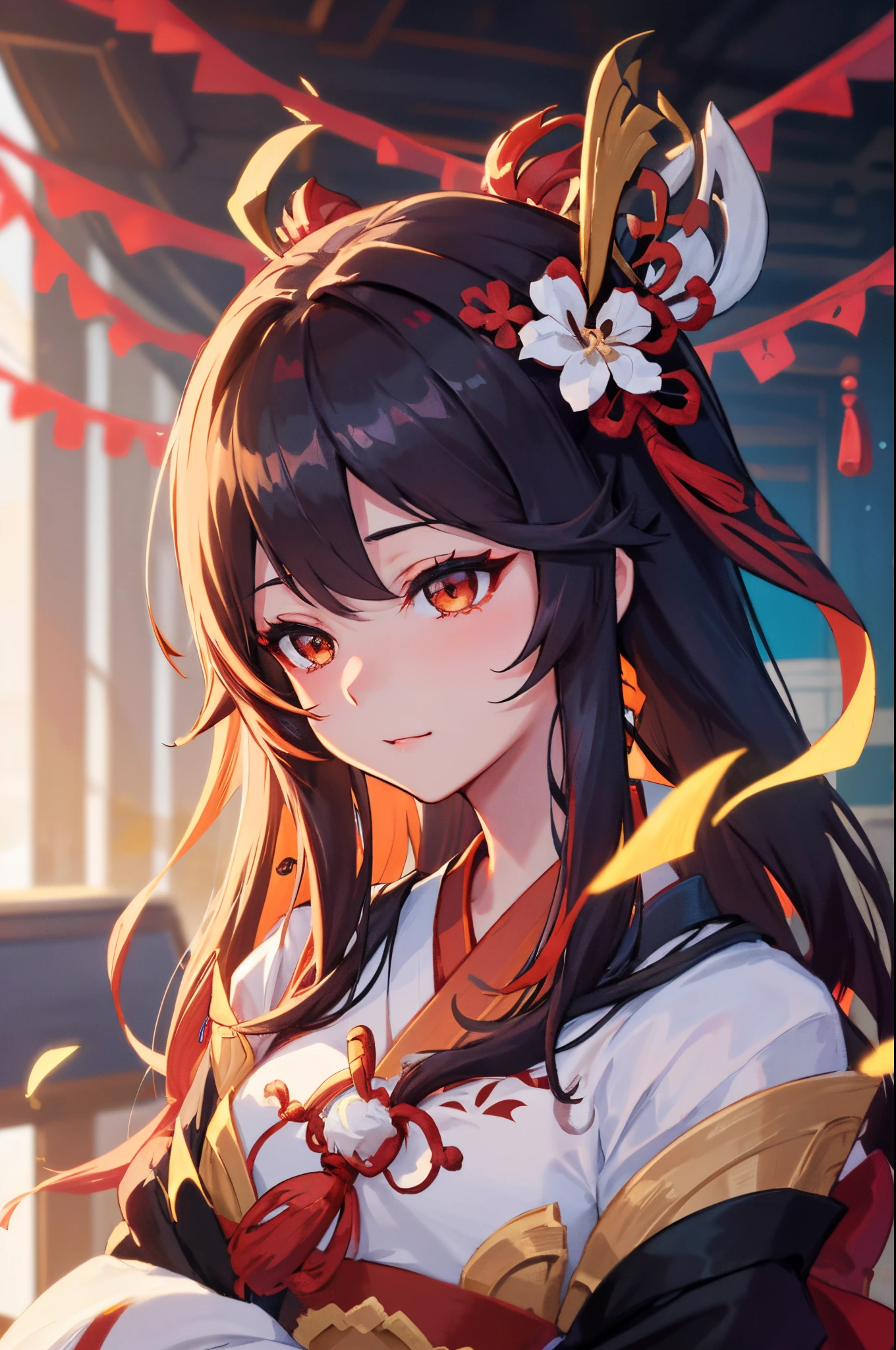 a close up of a person in a costume with a sword, Ayaka Genshin Impact, portrait onmyoji, Onmyoji, keqing from genshin impact, ayaka game genshin impact, zhongli from genshin impact, fox nobushi, genshin impact character, onmyoji detailed art, characters from azur lane,best qualit,tmasterpiece,beautifuldetails,Original Character,Beautiful Girl, Shallow depth of field, Delicate Beautiful Attractive Face,Ultra Photoreal Sim Ultra Photoreal Sim,girl, (Hanfu), blazing, side lights