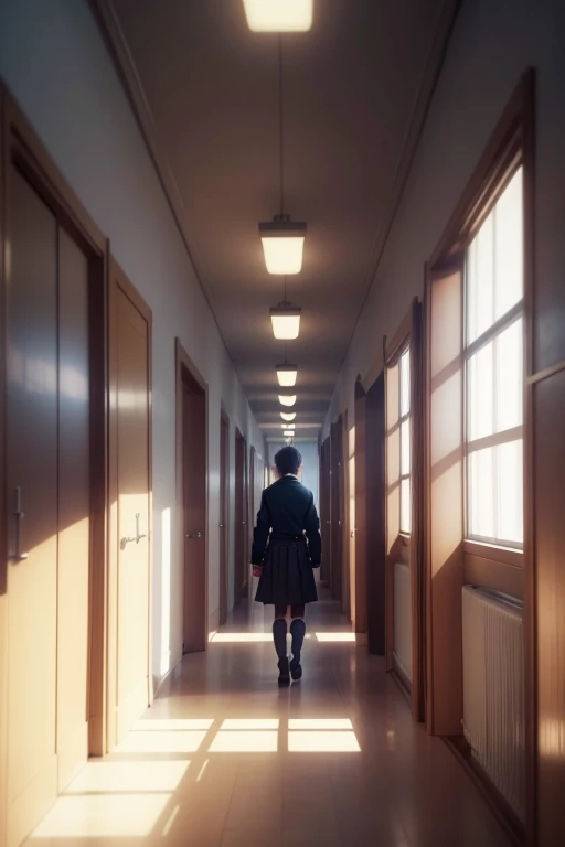 There  a person standing in the corridor，I have a bunch of drawers in my hand, Kuro anime screenshots, anime movie screenshot, TV animation stills, Screenshot of the 2012 animation, Madhouse Studio anime style, anime film still, Anime Stills Anime Style, anime scene, screenshot from the anime film, atmospheric anime, anime opening