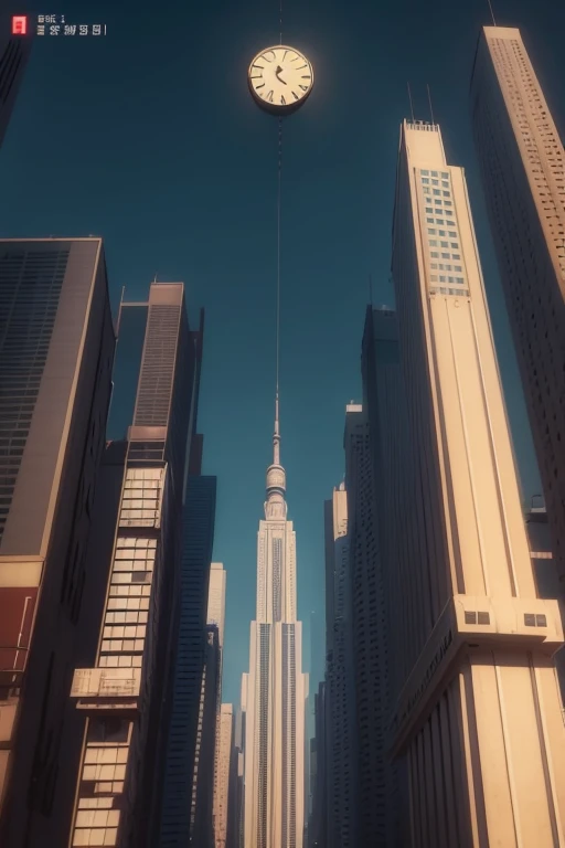 Animation scene of high-rise buildings,There a clock on it, Madhouse Studio anime style, Kuro anime screenshots, screenshot from the anime film, Tokyo anime anime scenes, 2 0 1 9 animation screenshots, anime style cityscape, Screenshot of the 2012 animation, art deco outrun anime aesthestic, Today’s recommended anime still
