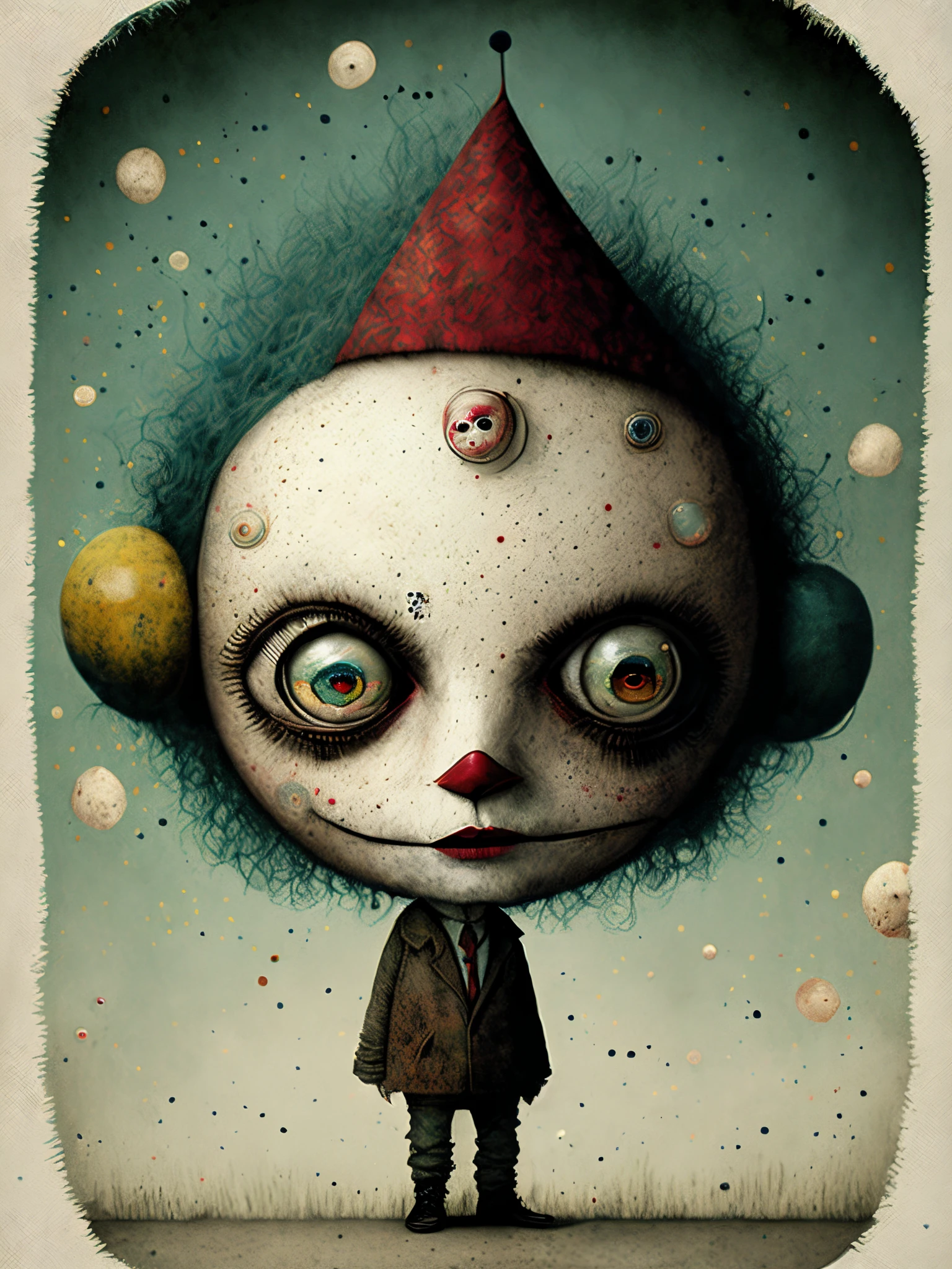 clown world, Big eyes Jensen style, Inspired by Sam Spratt,