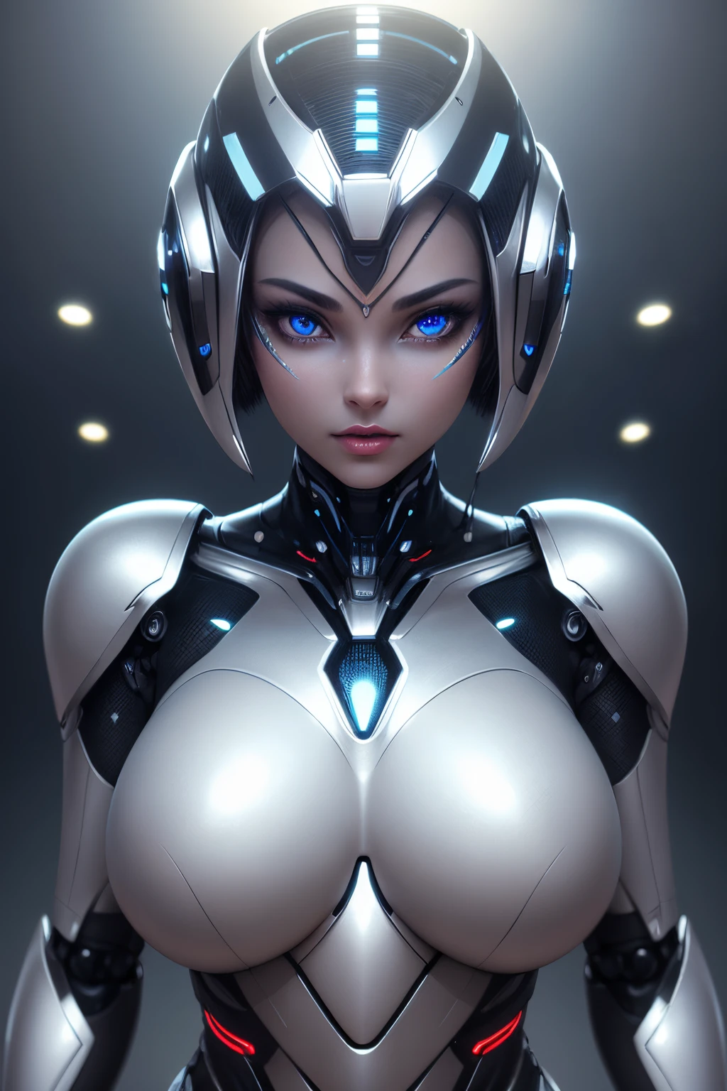 (high quality,advanced,professional:1.2),ultra-realistic,futuristic robot,beautiful detailed face,shiny metallic body,glowing eyes and lips,perfectly symmetrical structure,advanced AI technology,elegant posture,studio lighting,high-definition rendering,vivid colors,bokeh