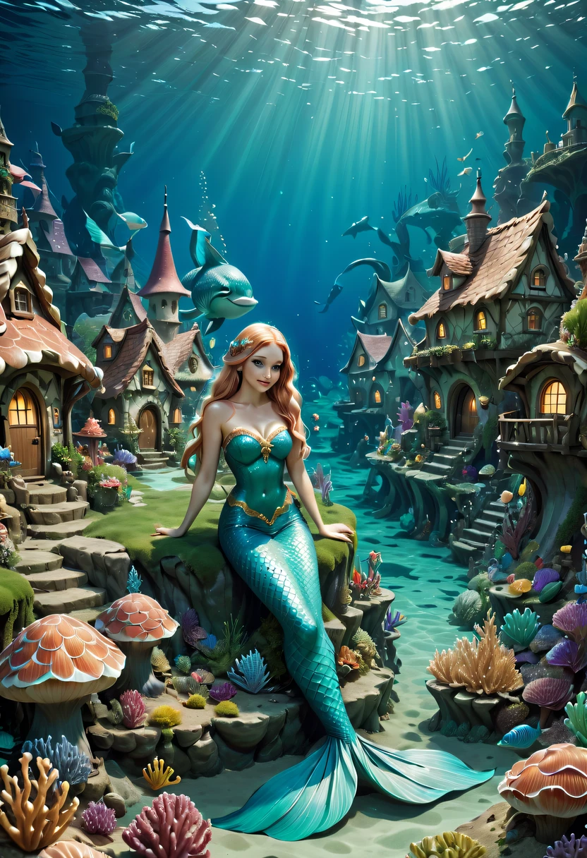 Fairy Tale Village,ocean floor,Beautiful mermaid princess