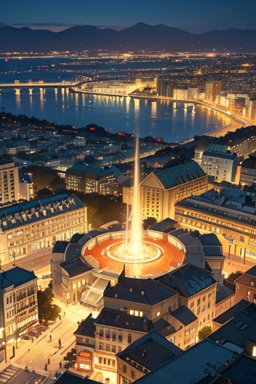 There a painting of the city,There a fountain in the middle, Rio de Janeiro in an animated film, anime style cityscape, beautiful anime scenes, anime movie screenshot, hd anime cityscape, anime scene, screenshot from the anime film, Downtown background, 《Kola Legend》poser, town in background, anime movie backgrounds, beautiful anime scenery, studio ghibli anime screenshot