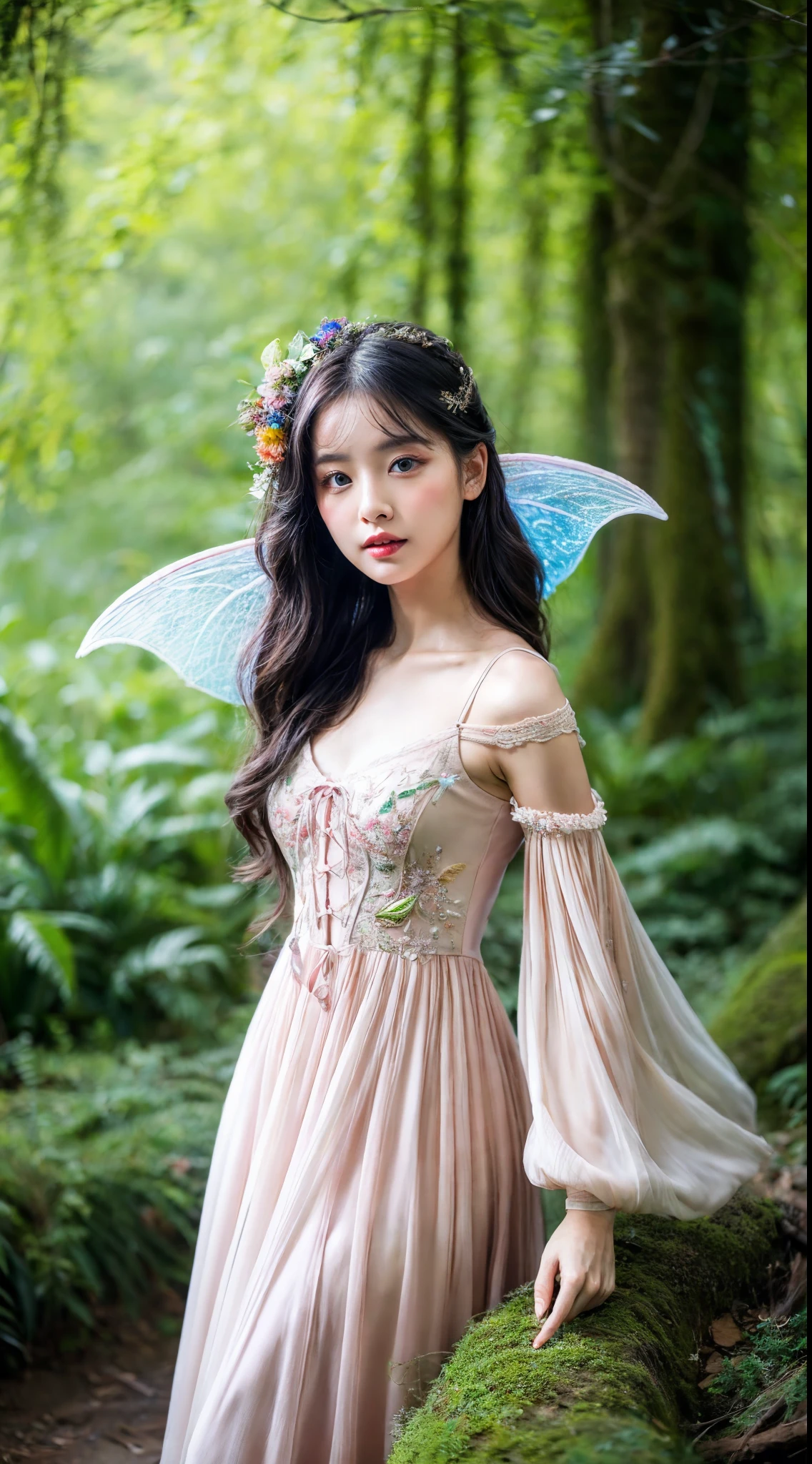 (Ultra-detailed eyes), (((textile shading))), (((Best Quality))), (((masterpiece))), (((Ultra-detailed CG))), sassy girl, (((magical little girl))), (Petite), (tiny chest), black hair, black hair, black hair, black haiiry-Like Fashion With Ethereal Visuals hairstyle, gorgeous haiiry-Like Fashion With Ethereal Visuals, Fairy-Like Fashion With Ethereal Visuals outfit, vibrant Fairy-Like Fashion With Ethereal Visuals scene, Fairy-Like Fashion With Ethereal Visuals, Fairy-Like Fashion With Ethereal Visuals ambiance, Fairy-Like Fashion With Ethereal Visuals at the fairy forest:0.2 Fairy-Like Fashion With Ethereal Visuals image of a women Fairy-Like Fashion With Ethereal Visuals outfit, immersed in the vibrant atmosphere of a fairy forest. His attire reflects the fashion trends of the Fairy-Like Fashion With Ethereal Visuals. The Fairy-Like Fashion With Ethereal Visuals fairy forest scene  alive with pulsating lights, a lively fairy forest, The Fairy-Like Fashion With Ethereal Visuals ambiance transports viewers back to the fairy and ethereal era, capturing the spirit of fairy and ethereal, and self-expression that defined the Fairy-Like Fashion With Ethereal Visuals culture. flowy gray prom midi dress, during the hazy sequences, upper image, eyes on viewers
