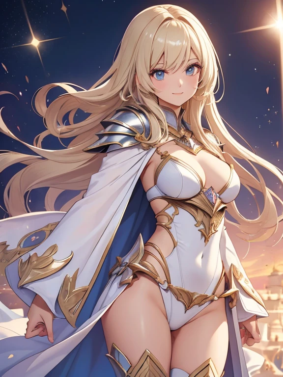 //Character 1girl, gurdian of the divine castle , slim and soft, medium large breast, ultra detailed face, innocent, round face, thin eyeblow, sparkly pupils, translucent skin, extra long hair, blonde hair, curly hair, straight bang,
BREAK
//Fashion Her outfit is inspired with the knight of the magical kingdom, divine castle, it connsists sacred divine bikini armor with geometric designs, naughty design, silver cape , her outfit is white and pale pink with gold trim, silver metal, glitter material, sparkling every parts of the armor, thin sword with a delicate handle design, delicate designed helm
BREAK
behavior
(chest up shot :1.5), leaning forward, squeezing breasts,slim curve, leaning her head slightly, smiling full of compassion, half opened mouth, waiting kiss, intimate relationships