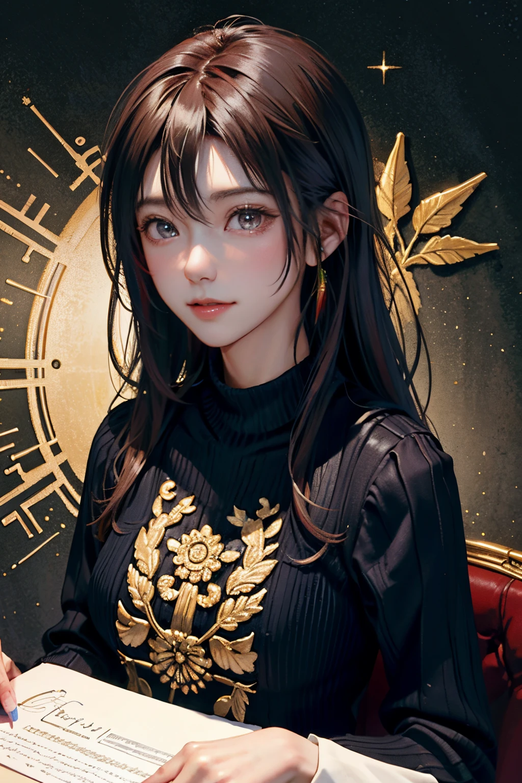 (masterpiece、top-quality、top-quality、Official art、Beautifully Aesthetic:1.2)、(1girl in)、Extreme details、colourfull、highestdetailed、Official art、Unity 8k壁纸、ultra-detailliert、Beautifully Aesthetic、Beautiful fece、masterpiece、top-quality、(Zentangle、a Mandala、Tangles、Entanglement)、Holy Light、gold foil、Gold leaf art、glitter drawing、PerfectNwsjMajmagic
