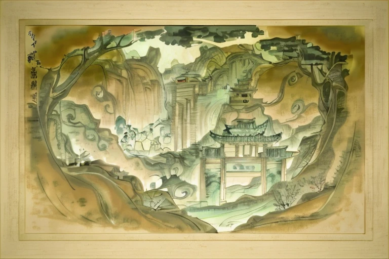 There a Chinese landscape painting and a horse, ancient china art style, background depicting a temple, an ancient city on fire, ancient city landscape, A beautiful artistic illustration, Chinese landscape, Journey. trending art, Beautiful rendering of the Tang Dynasty, z style art work.Show on the. to the, a temple background, Chinese dreamland, chinese fantasy