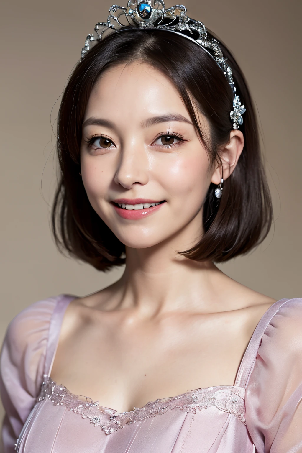 (masutepiece:1.4), High Definition, High quality,(65-year-old woman:1.4)、(Wrinkles on the face:1.4)、Beautie,(princess dress:1.4), Puffy sleeves,Big breasts,Smile,