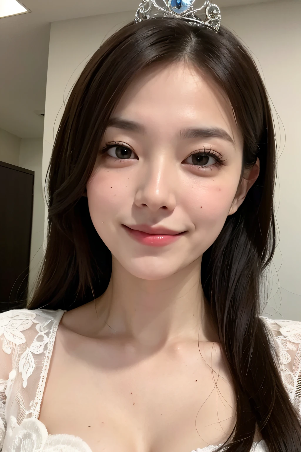 (masutepiece:1.4), High Definition, High quality,(60-year-old woman:1.4)、(Wrinkles on the face:1.4)、Beautie,(princess dress:1.4), Puffy sleeves,Big breasts,Smile,