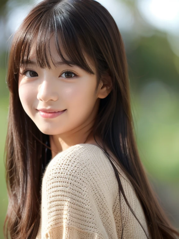 (8K, Raw photo, Best Quality, detailed, masterpiece:1.2), (Photorealistic:1.4), (Very detailed 8k wallpaper), Cinematic, 35mm lens, F/ 1. 8, Japanese woman, 20 years old, ultra-detailed face, idol-face, ((cute)), detailed eyes, highly detailed lips , dark brown hair, double eyelid, pale skin, Looking at Viewer, Smiling, Casual outfit :1.2, arms behind head