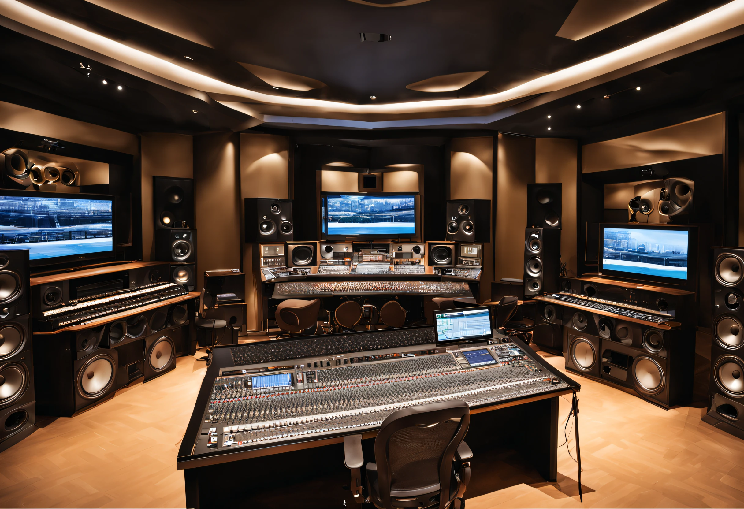 multi-million dollar recording studio, Ultra-luxury recording equipment, Ultra-luxury speakers, Ultra-luxury console, many buttons, There&#39;s a huge display in the middle, hyper HD, Super stunning picture quality,