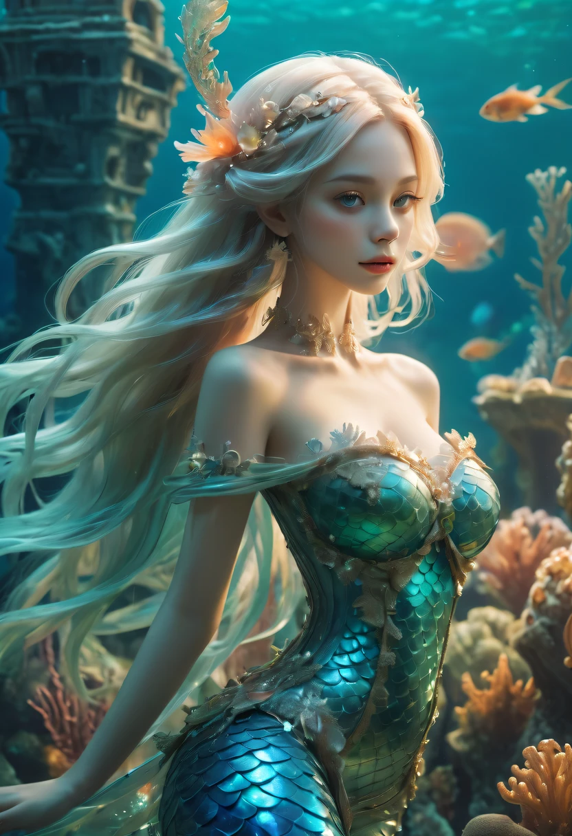 Fairy Tale Village,ocean floor,Beautiful mermaid princess