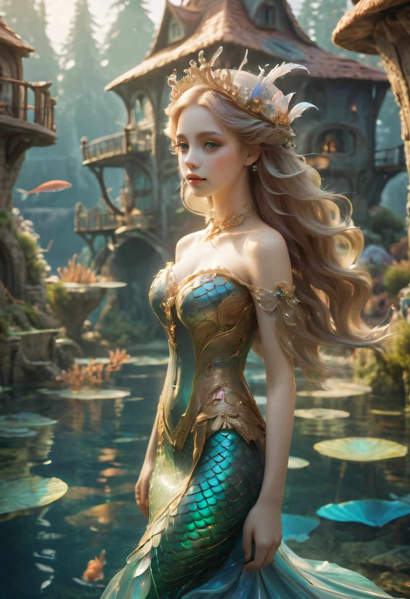 Fairy Tale Village,ocean floor,Beautiful mermaid princess
