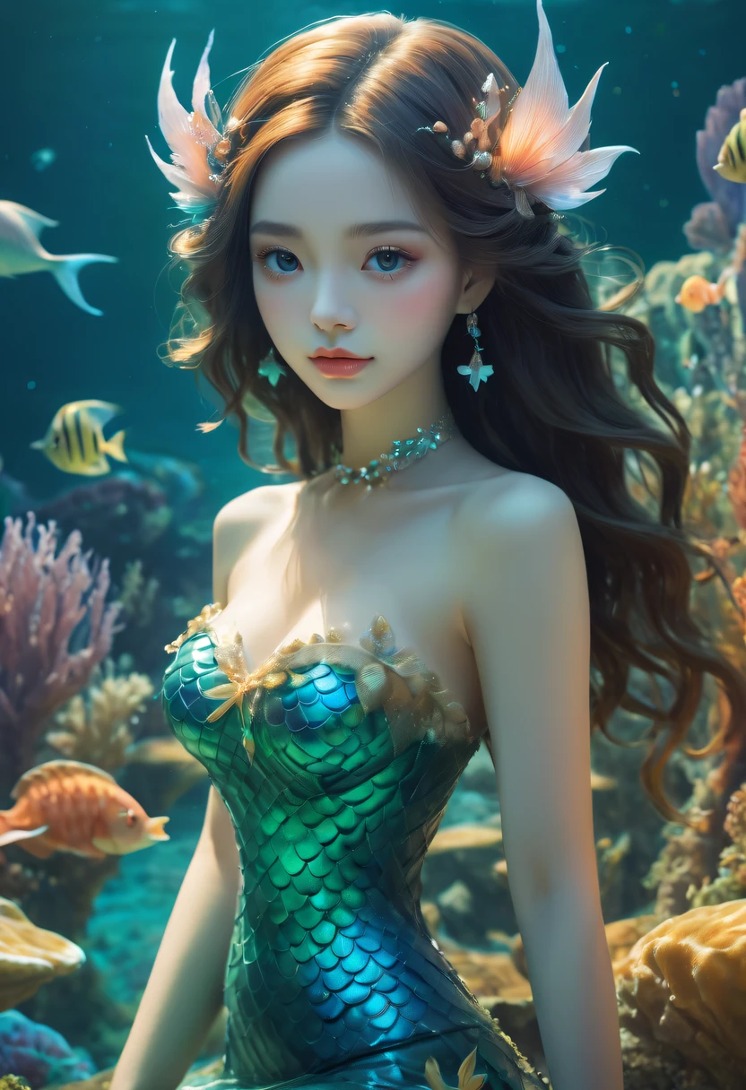 Fairy Tale Village，ocean floor，Beautiful mermaid princess