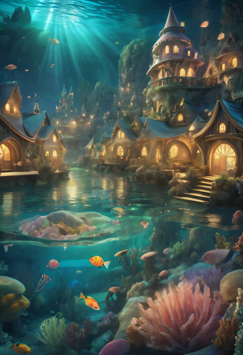 Fairy Tale Village,ocean floor,Beautiful mermaid princess