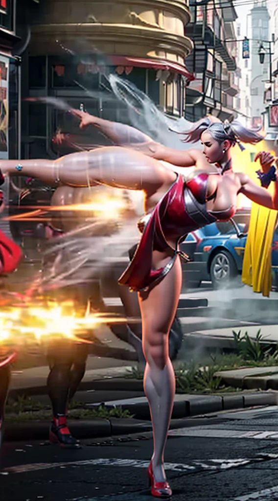 <lora:Hyakuretsukyaku-10:0.5> Hyakuretsukyaku, kicking, motion blur<lora:shiranuiMaiLora_lastShiranuiMai:0.9> 2 girls, red japanese dress, sleeveless
