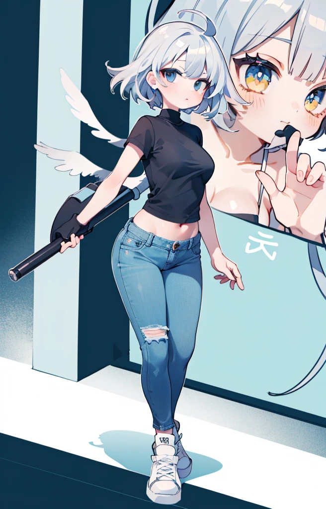 master part, extremery magnificent view, perspectiva, extremery melhor qualidade, CG detalhado da extremidade, Papel de parede 8K, high resolution, Rosto altamente detalhado, olhos altamente detalhados, anatomia perfeita, Pele super detalhada,
(Dynamic angle, dynamic pose:1.2), ao ar livre, parque, Tree and pond, (retrato, Foco nas pernas, corpo inteiro), (beautiful face, Olhos bonitos, beautiful legs:1.3),
1 girl, sozinho, (tampo preto, blue jeans:1.3), (skinny jeans:1.3), mangas compridas, medium breasts, cabelos loiros, cabelos longos, cabelos flutuantes, Cabelos lisos, testa aberta, (white sneakers:1.3), olhos azuis, (umbigo:0.8), magro, delgado, quadris largos, cintura fina