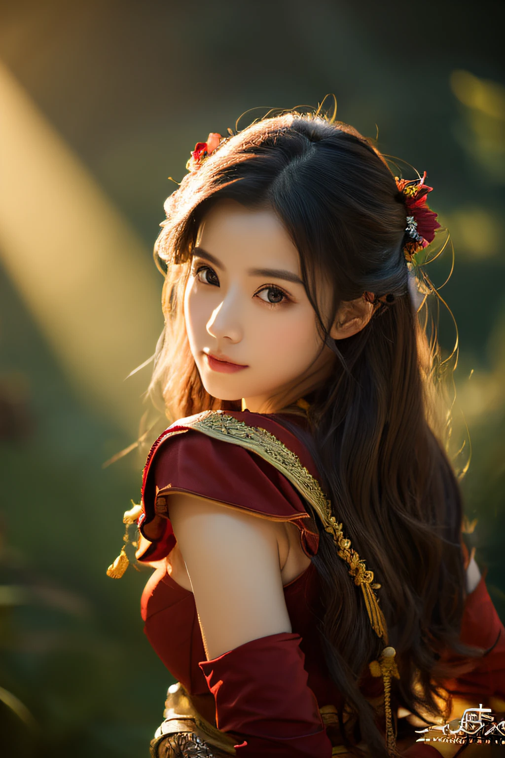 Woman in Fantasy Costume、Eau、Lush、top-quality、realisitic、(faded texture)、in 8K、Detailed skin、Young Asian、18year old、ultra-detailliert、hight resolution、profetional lighting、A ray of light、