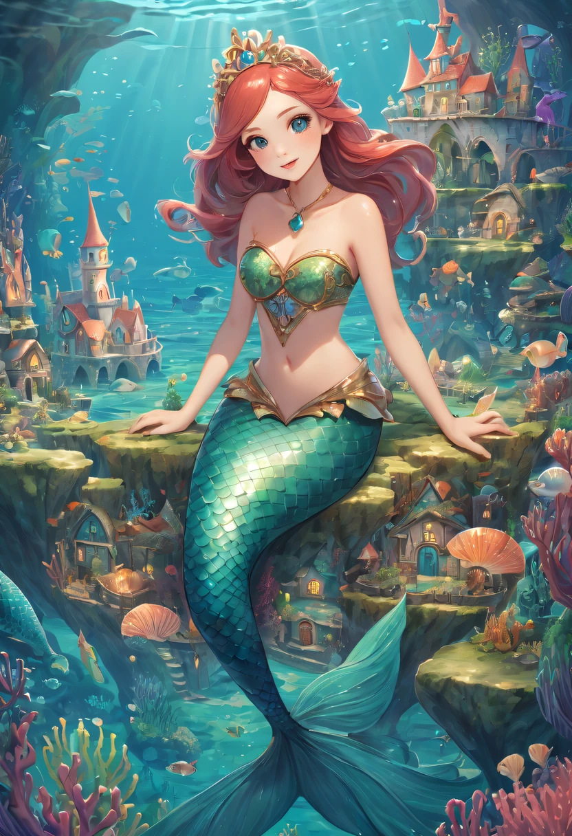 Fairy Tale Village,ocean floor,Beautiful mermaid princess
